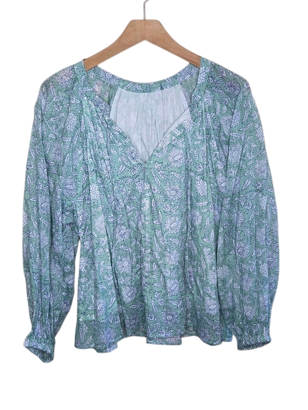 Clara The Label Mint Green Floral Cottagecore V-neck Top